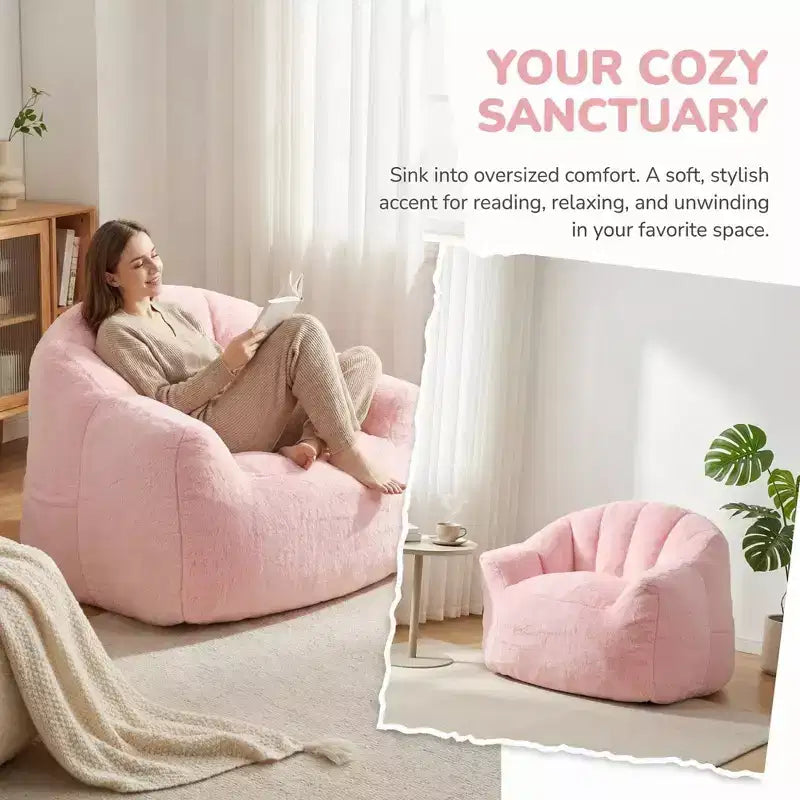 White Lounge Accent Chair for Adults, Faux Fur Upholstered Reading Chair with Armrests, High Density Foam, Cozy Modern Chair for Living Room Bedroom