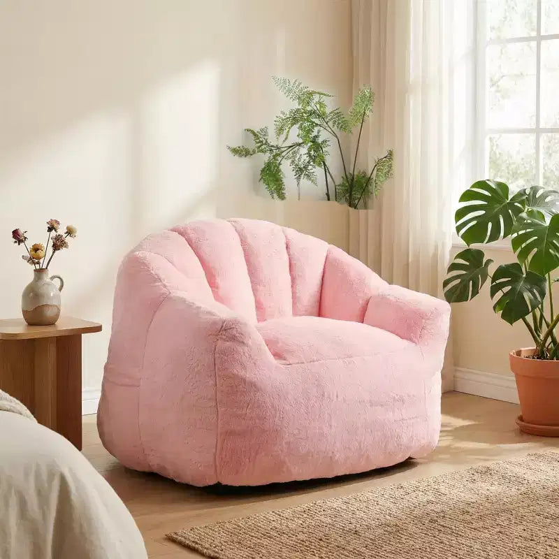White Lounge Accent Chair for Adults, Faux Fur Upholstered Reading Chair with Armrests, High Density Foam, Cozy Modern Chair for Living Room Bedroom