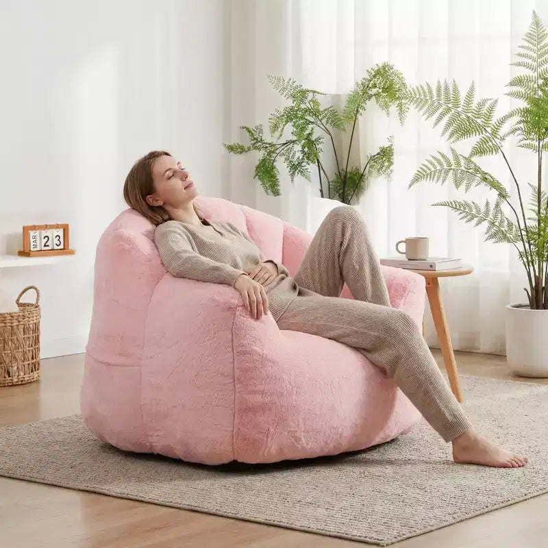 White Lounge Accent Chair for Adults, Faux Fur Upholstered Reading Chair with Armrests, High Density Foam, Cozy Modern Chair for Living Room Bedroom