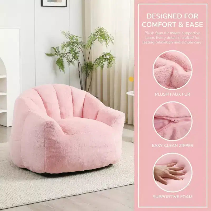 White Lounge Accent Chair for Adults, Faux Fur Upholstered Reading Chair with Armrests, High Density Foam, Cozy Modern Chair for Living Room Bedroom
