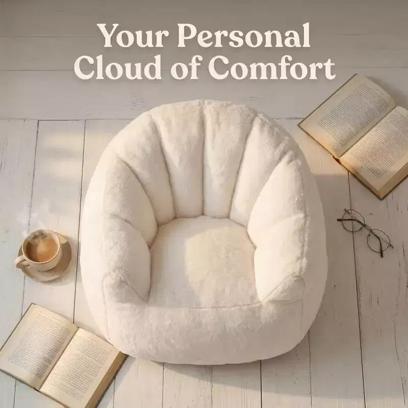 White Lounge Accent Chair for Adults, Faux Fur Upholstered Reading Chair with Armrests, High Density Foam, Cozy Modern Chair for Living Room Bedroom