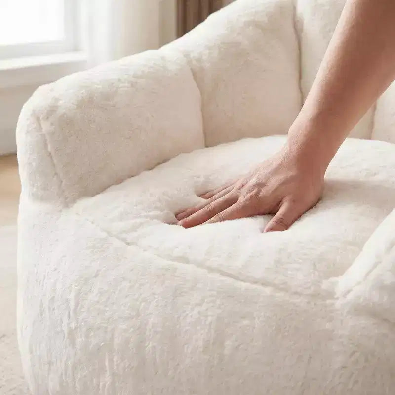 White Lounge Accent Chair for Adults, Faux Fur Upholstered Reading Chair with Armrests, High Density Foam, Cozy Modern Chair for Living Room Bedroom