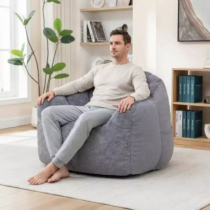 White Lounge Accent Chair for Adults, Faux Fur Upholstered Reading Chair with Armrests, High Density Foam, Cozy Modern Chair for Living Room Bedroom