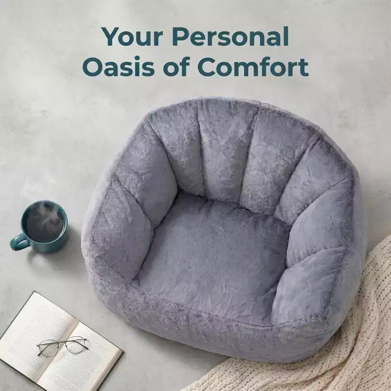 White Lounge Accent Chair for Adults, Faux Fur Upholstered Reading Chair with Armrests, High Density Foam, Cozy Modern Chair for Living Room Bedroom