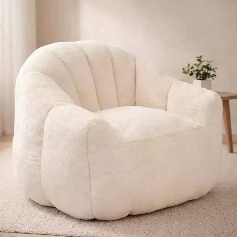 White Lounge Accent Chair for Adults, Faux Fur Upholstered Reading Chair with Armrests, High Density Foam, Cozy Modern Chair for Living Room Bedroom