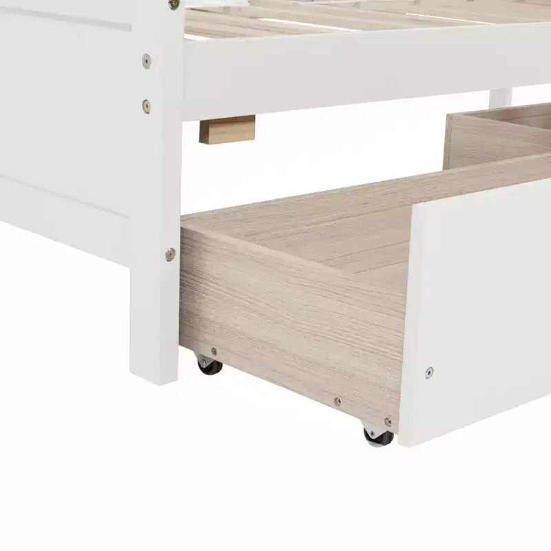 MAYEERTY Queen Bed Frame Soft-Close Drawers Solid Rubberwood No Box Spring Needed