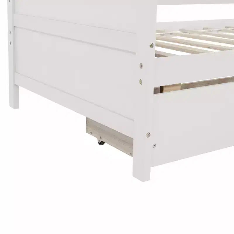 MAYEERTY Queen Bed Frame Soft-Close Drawers Solid Rubberwood No Box Spring Needed