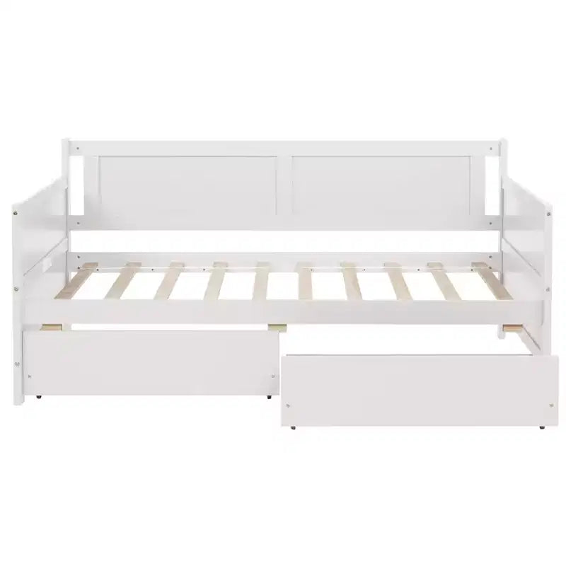 MAYEERTY Queen Bed Frame Soft-Close Drawers Solid Rubberwood No Box Spring Needed