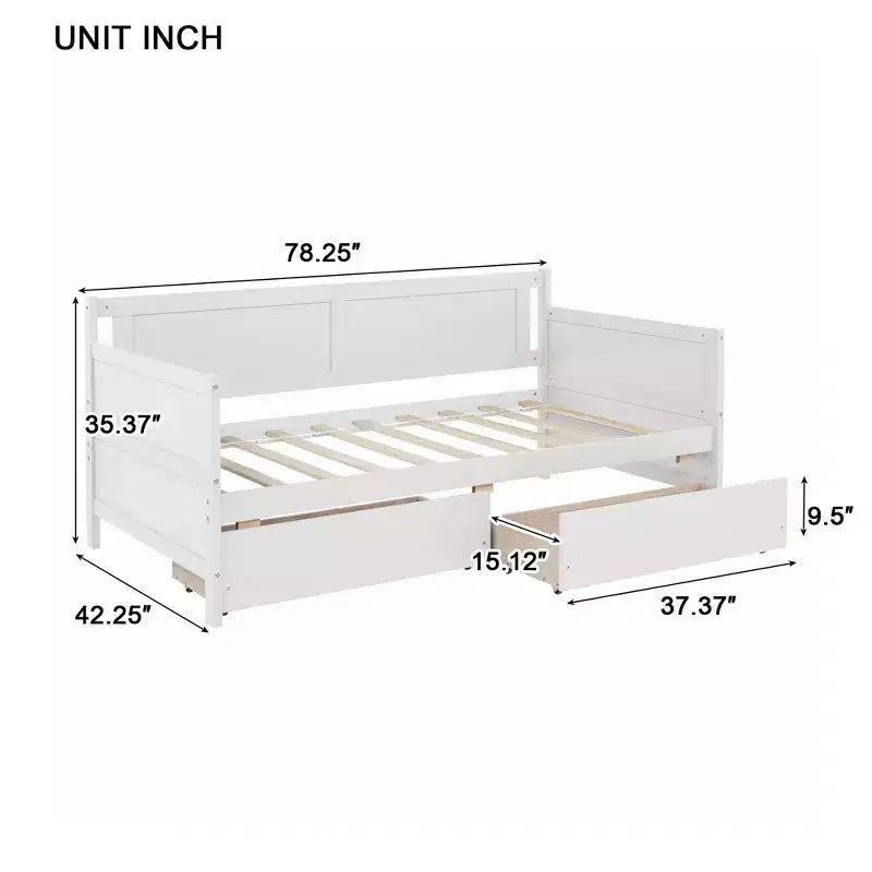 MAYEERTY Queen Bed Frame Soft-Close Drawers Solid Rubberwood No Box Spring Needed