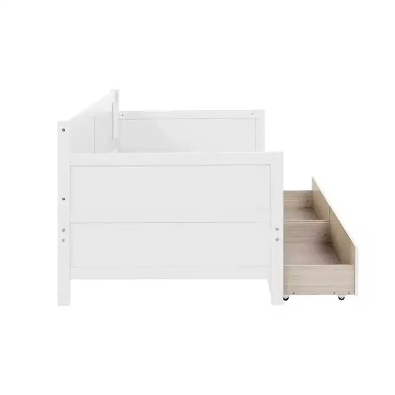MAYEERTY Queen Bed Frame Soft-Close Drawers Solid Rubberwood No Box Spring Needed