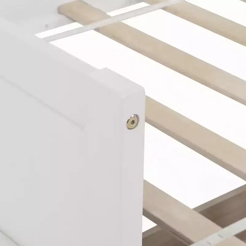 MAYEERTY Queen Bed Frame Soft-Close Drawers Solid Rubberwood No Box Spring Needed