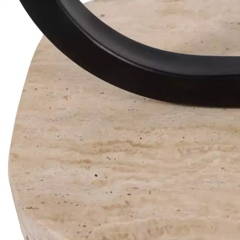 Marble Top and Metal Base Round End and Side Table for Small Room Spaces - Modern Accent for Bedroom and Living Room Decor - 23, Tan & Black