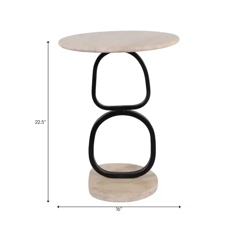 Marble Top and Metal Base Round End and Side Table for Small Room Spaces - Modern Accent for Bedroom and Living Room Decor - 23, Tan & Black