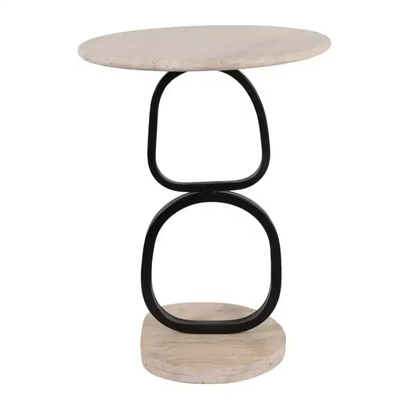 Marble Top and Metal Base Round End and Side Table for Small Room Spaces - Modern Accent for Bedroom and Living Room Decor - 23, Tan & Black