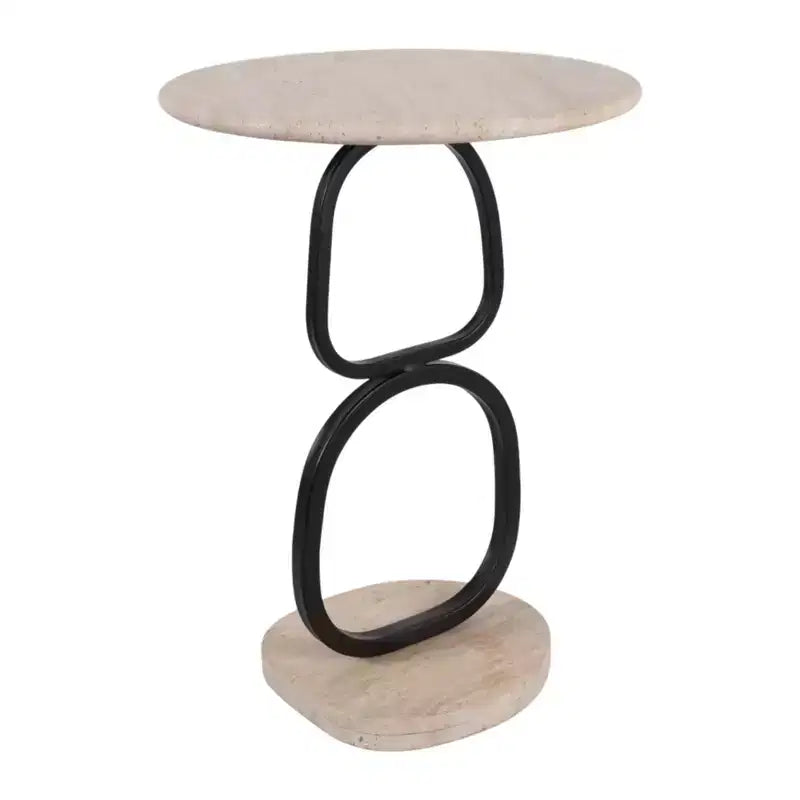 Marble Top and Metal Base Round End and Side Table for Small Room Spaces - Modern Accent for Bedroom and Living Room Decor - 23, Tan & Black