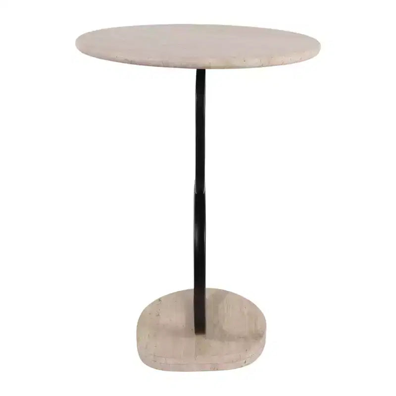 Marble Top and Metal Base Round End and Side Table for Small Room Spaces - Modern Accent for Bedroom and Living Room Decor - 23, Tan & Black