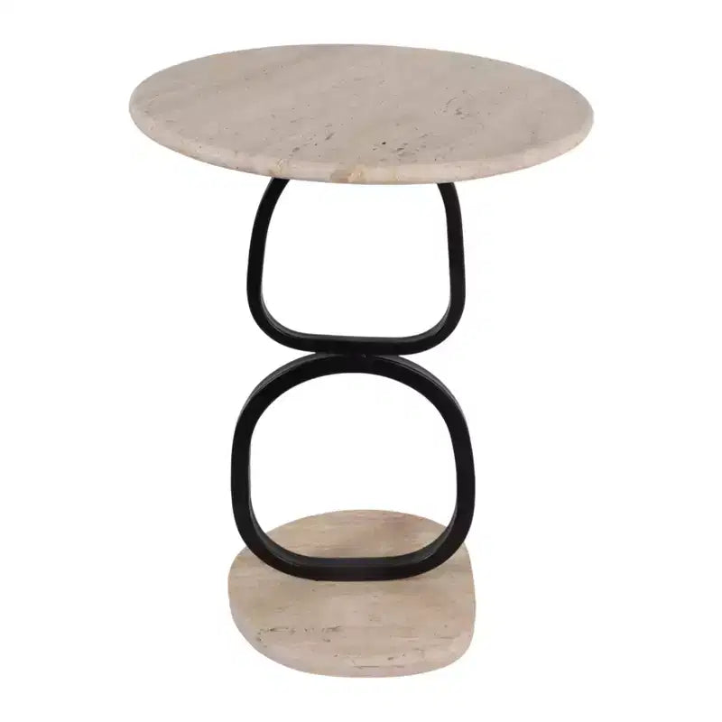 Marble Top and Metal Base Round End and Side Table for Small Room Spaces - Modern Accent for Bedroom and Living Room Decor - 23, Tan & Black