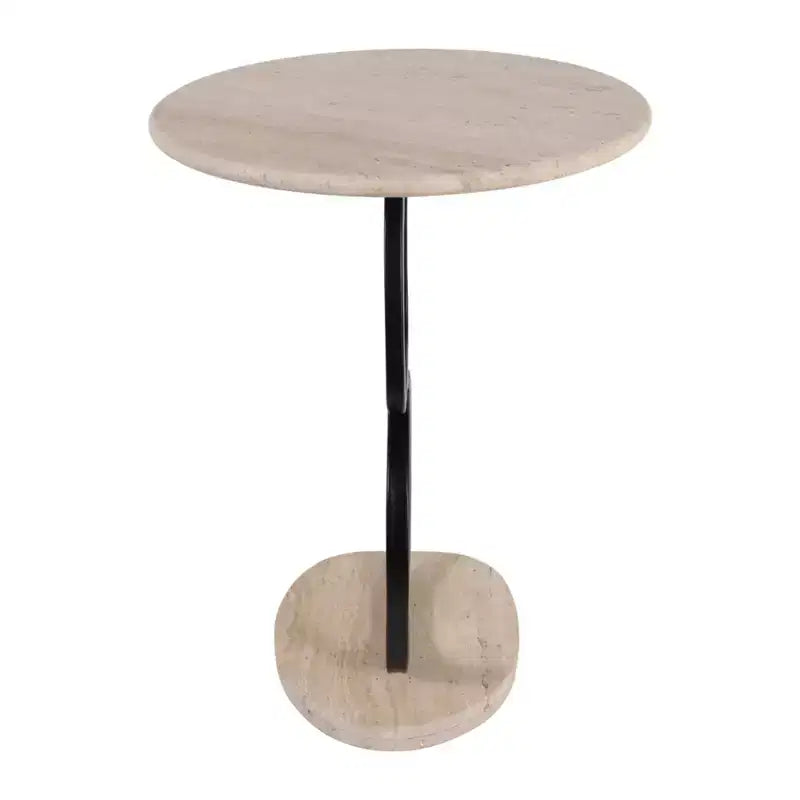 Marble Top and Metal Base Round End and Side Table for Small Room Spaces - Modern Accent for Bedroom and Living Room Decor - 23, Tan & Black