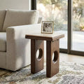 Rustic Edge Square End and Side Table for Small Spaces - Elegant Top and Wood Base for Living Room and Bedroom Decor - 21, Tan & Brown