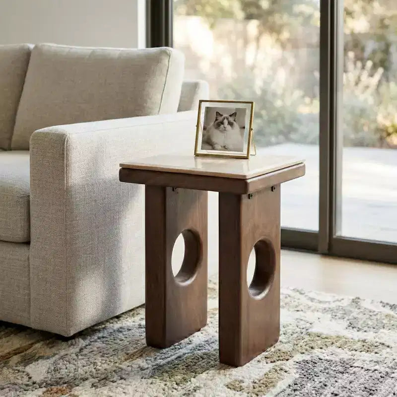 Rustic Edge Square End and Side Table for Small Spaces - Elegant Top and Wood Base for Living Room and Bedroom Decor - 21, Tan & Brown
