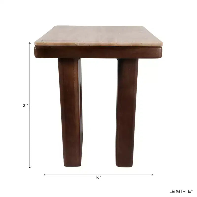 Rustic Edge Square End and Side Table for Small Spaces - Elegant Top and Wood Base for Living Room and Bedroom Decor - 21, Tan & Brown