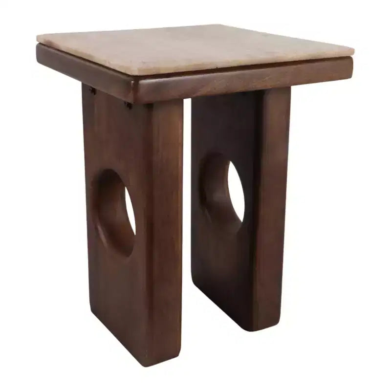 Rustic Edge Square End and Side Table for Small Spaces - Elegant Top and Wood Base for Living Room and Bedroom Decor - 21, Tan & Brown