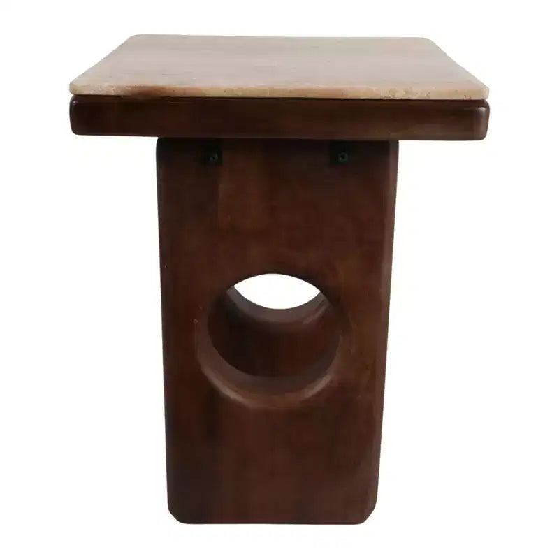 Rustic Edge Square End and Side Table for Small Spaces - Elegant Top and Wood Base for Living Room and Bedroom Decor - 21, Tan & Brown