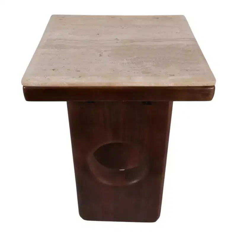 Rustic Edge Square End and Side Table for Small Spaces - Elegant Top and Wood Base for Living Room and Bedroom Decor - 21, Tan & Brown