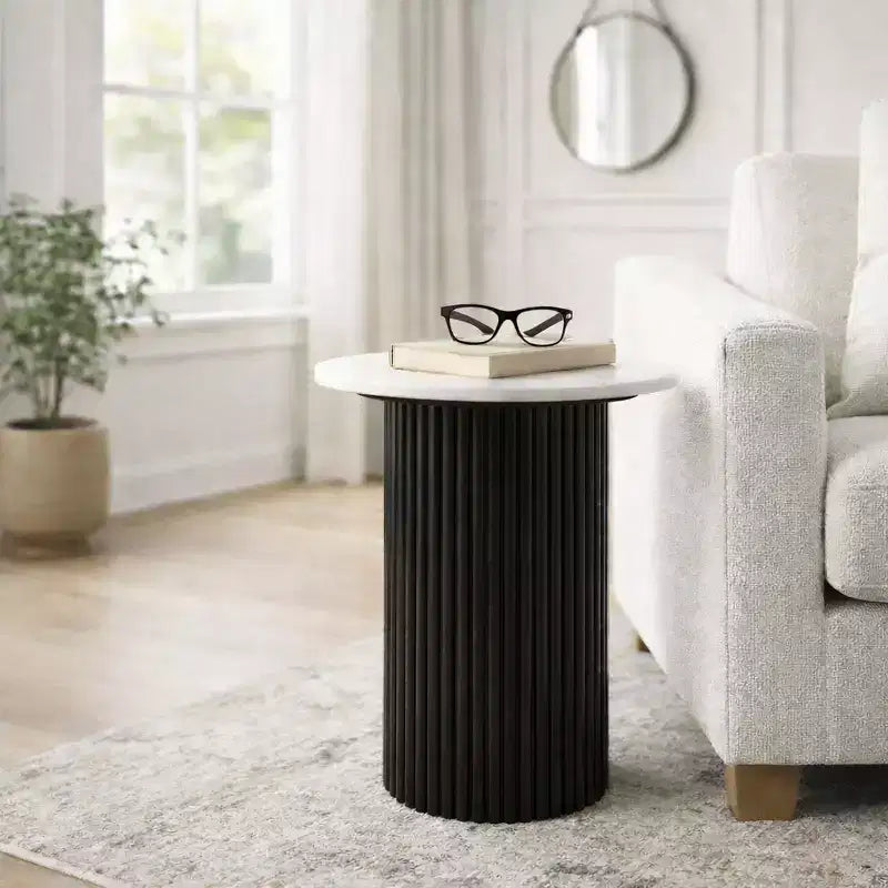 Contemporary Round Wood End and Side Table for Home Accent - Functional Night Stand or Bedside Drink Table for Bedroom and Room - 23, Black & White