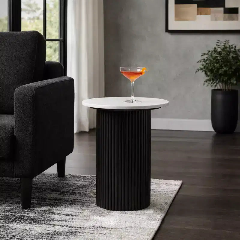 Contemporary Round Wood End and Side Table for Home Accent - Functional Night Stand or Bedside Drink Table for Bedroom and Room - 23, Black & White