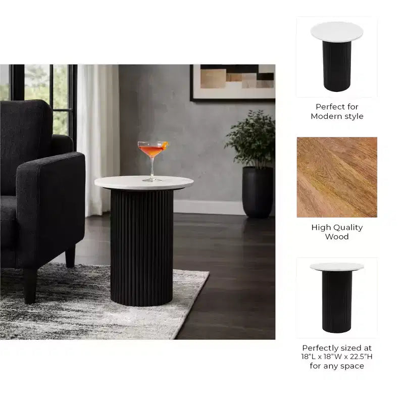 Contemporary Round Wood End and Side Table for Home Accent - Functional Night Stand or Bedside Drink Table for Bedroom and Room - 23, Black & White