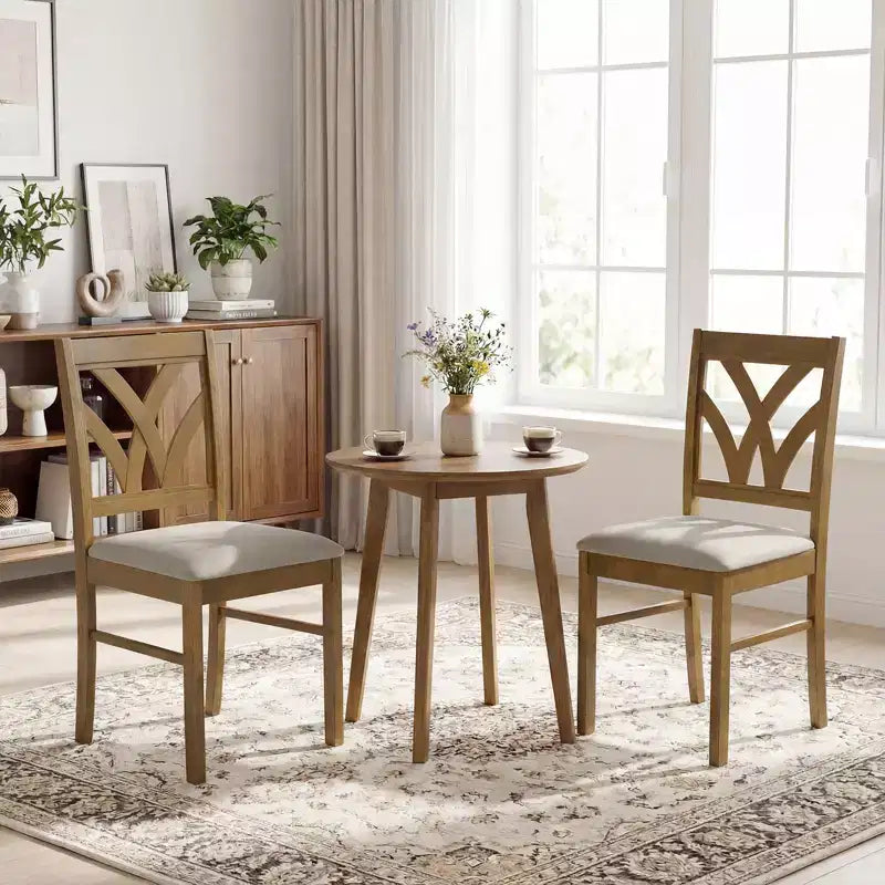 Costway Wooden Dining Chairs Set of 2/4 with Rubber Wood Frame Hollowed Backrest for Kitchen Brown + Beige/Oak + Light Brown