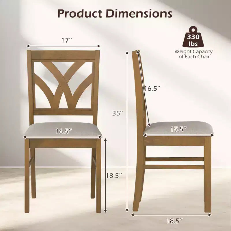 Costway Wooden Dining Chairs Set of 2/4 with Rubber Wood Frame Hollowed Backrest for Kitchen Brown + Beige/Oak + Light Brown