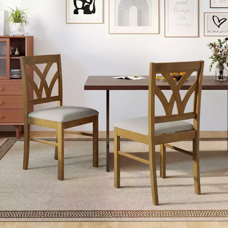 Costway Wooden Dining Chairs Set of 2/4 with Rubber Wood Frame Hollowed Backrest for Kitchen Brown + Beige/Oak + Light Brown