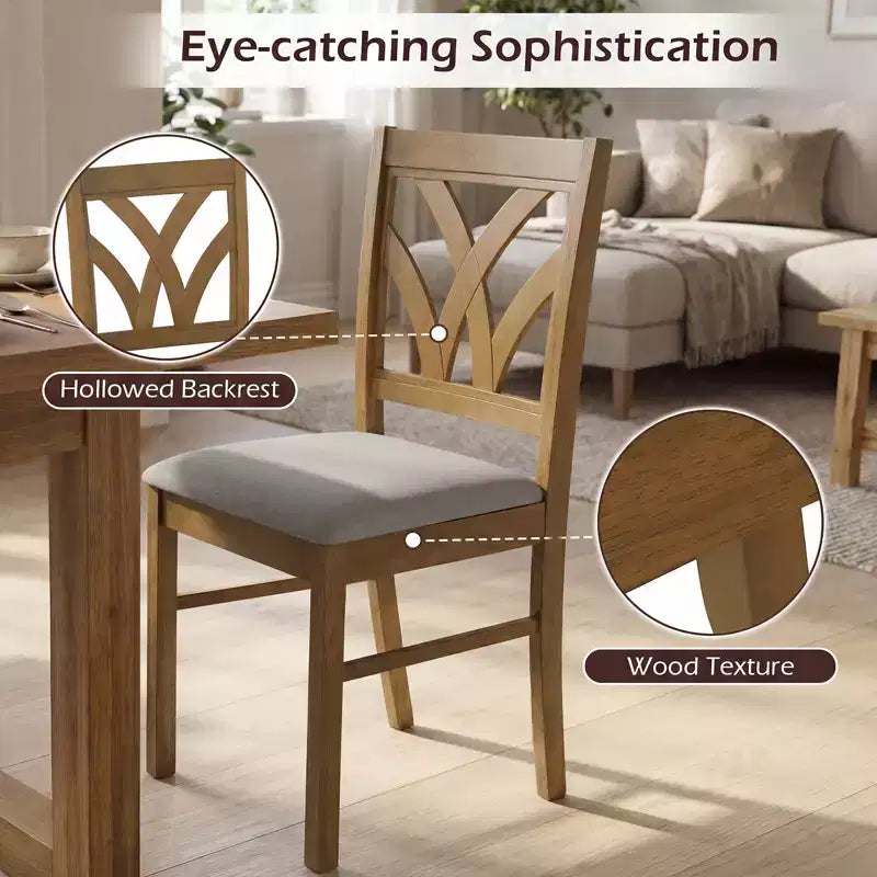 Costway Wooden Dining Chairs Set of 2/4 with Rubber Wood Frame Hollowed Backrest for Kitchen Brown + Beige/Oak + Light Brown