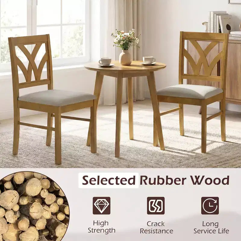 Costway Wooden Dining Chairs Set of 2/4 with Rubber Wood Frame Hollowed Backrest for Kitchen Brown + Beige/Oak + Light Brown