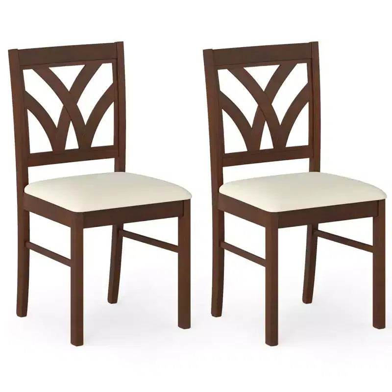 Costway Wooden Dining Chairs Set of 2/4 with Rubber Wood Frame Hollowed Backrest for Kitchen Brown + Beige/Oak + Light Brown