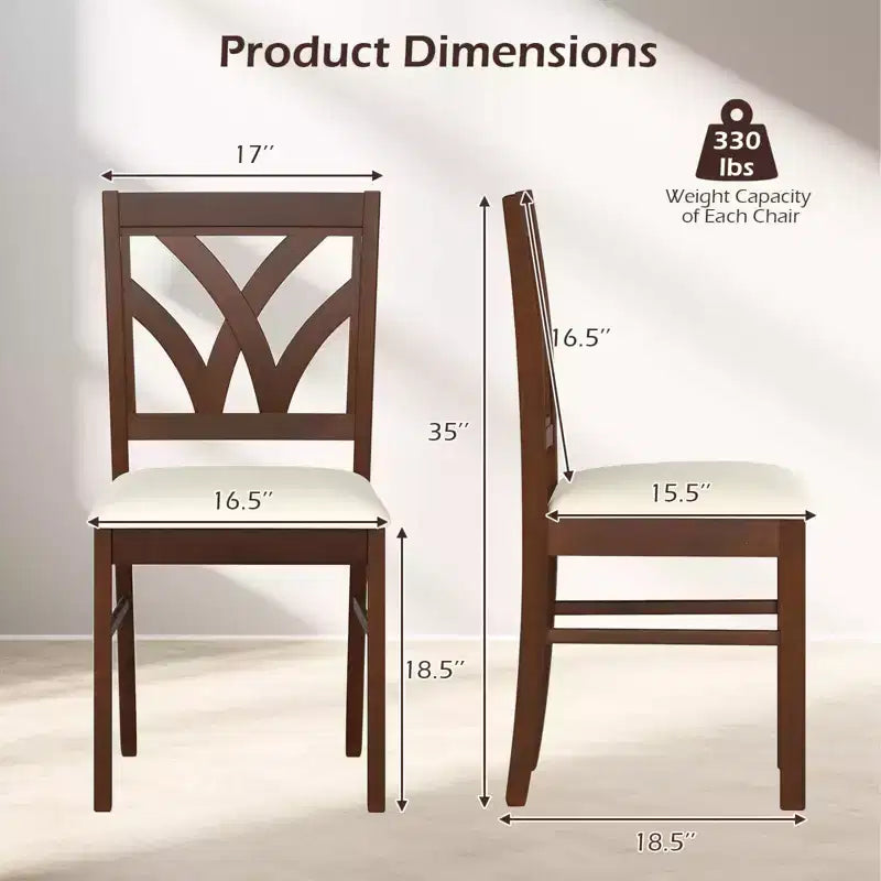 Costway Wooden Dining Chairs Set of 2/4 with Rubber Wood Frame Hollowed Backrest for Kitchen Brown + Beige/Oak + Light Brown