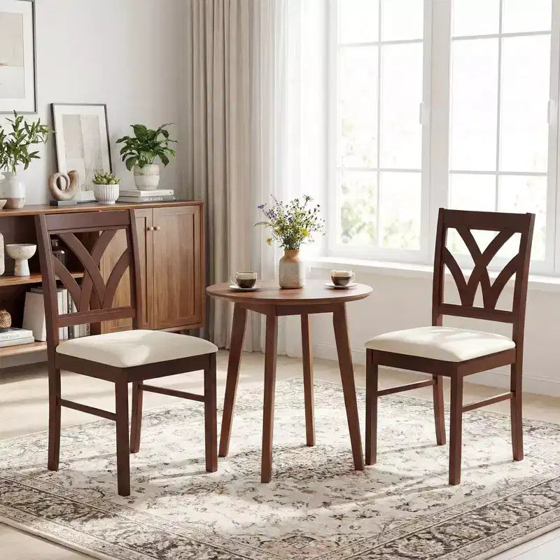Costway Wooden Dining Chairs Set of 2/4 with Rubber Wood Frame Hollowed Backrest for Kitchen Brown + Beige/Oak + Light Brown