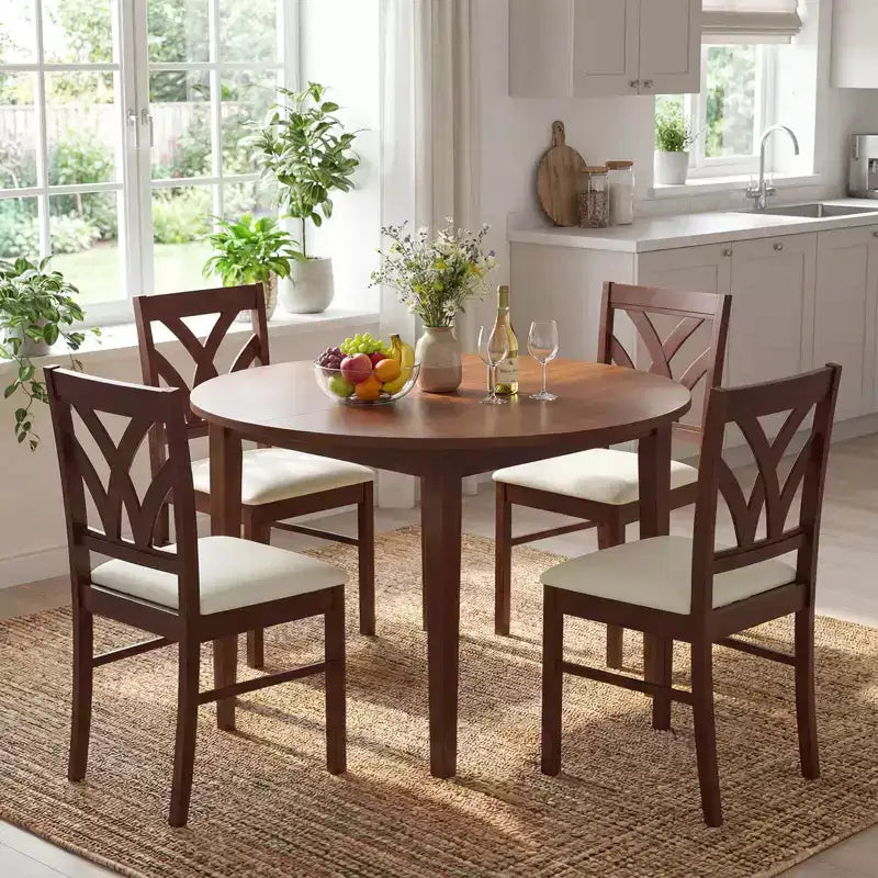 Costway Wooden Dining Chairs Set of 2/4 with Rubber Wood Frame Hollowed Backrest for Kitchen Brown + Beige/Oak + Light Brown