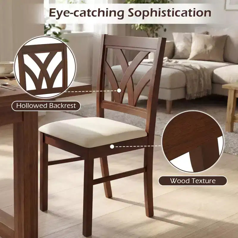 Costway Wooden Dining Chairs Set of 2/4 with Rubber Wood Frame Hollowed Backrest for Kitchen Brown + Beige/Oak + Light Brown