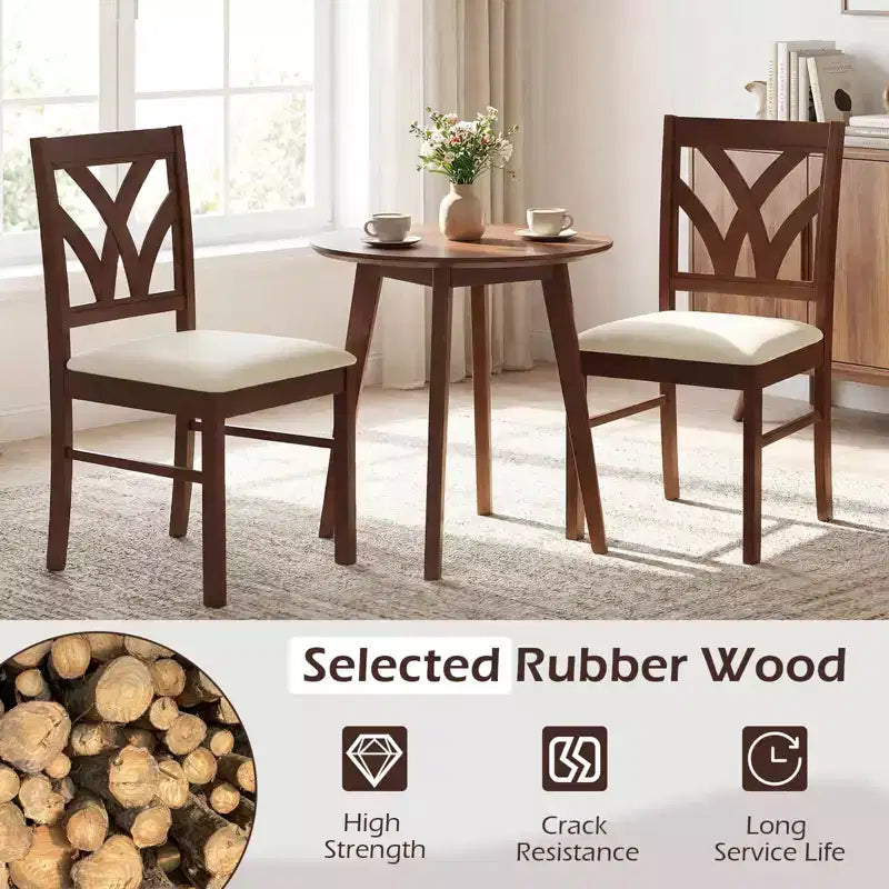 Costway Wooden Dining Chairs Set of 2/4 with Rubber Wood Frame Hollowed Backrest for Kitchen Brown + Beige/Oak + Light Brown