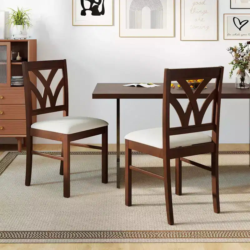 Costway Wooden Dining Chairs Set of 2/4 with Rubber Wood Frame Hollowed Backrest for Kitchen Brown + Beige/Oak + Light Brown