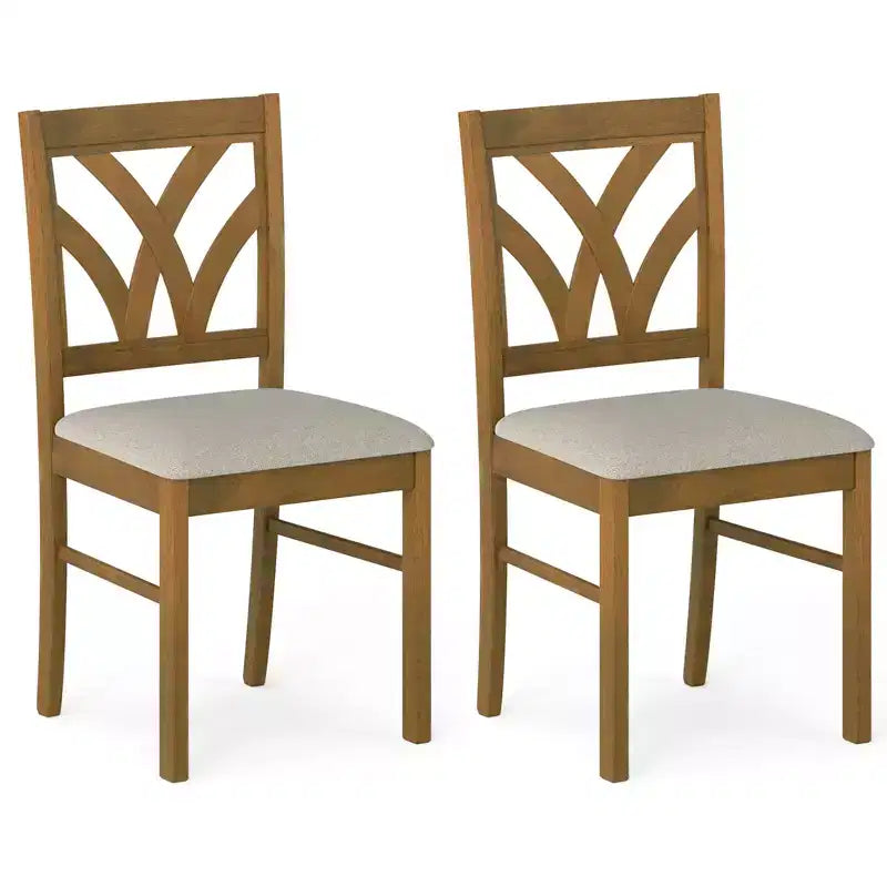 Costway Wooden Dining Chairs Set of 2/4 with Rubber Wood Frame Hollowed Backrest for Kitchen Brown + Beige/Oak + Light Brown