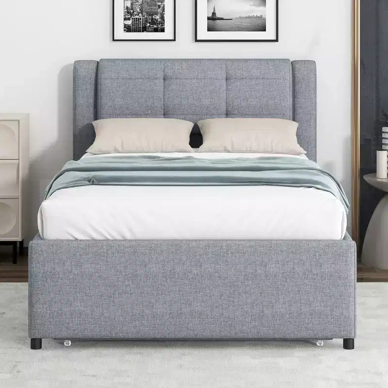 Twin/Full Size Upholstered Platform Bed Frame with Soft Padded Headboard & Trundle - ModernLuxe