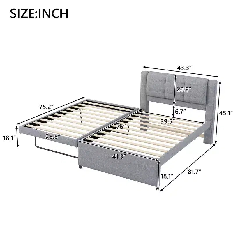 Twin/Full Size Upholstered Platform Bed Frame with Soft Padded Headboard & Trundle - ModernLuxe