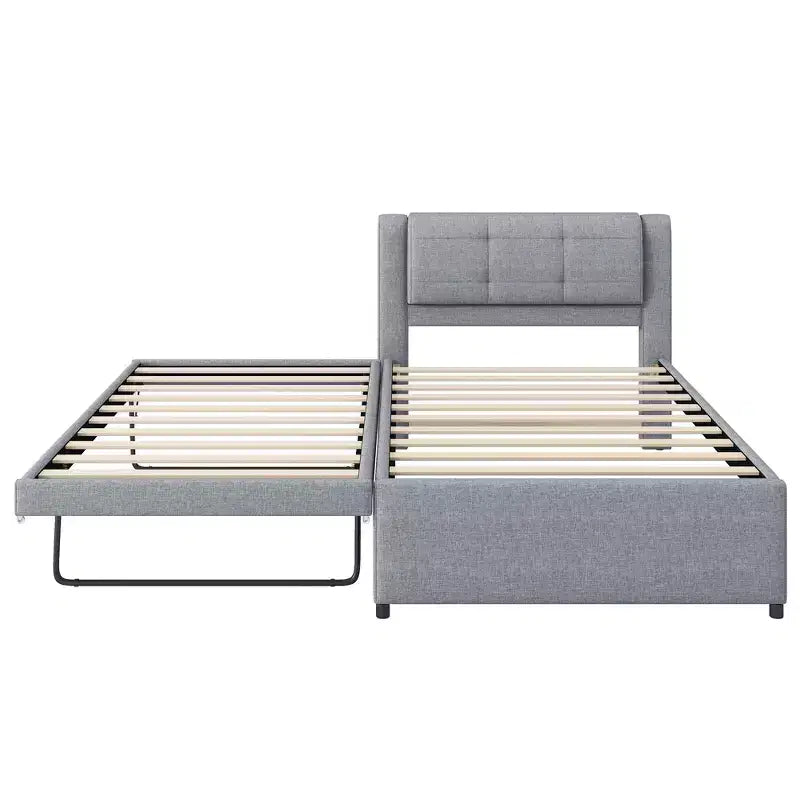 Twin/Full Size Upholstered Platform Bed Frame with Soft Padded Headboard & Trundle - ModernLuxe