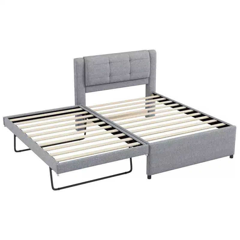 Twin/Full Size Upholstered Platform Bed Frame with Soft Padded Headboard & Trundle - ModernLuxe
