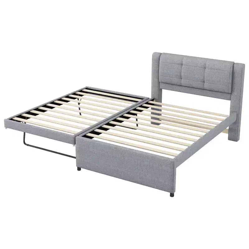 Twin/Full Size Upholstered Platform Bed Frame with Soft Padded Headboard & Trundle - ModernLuxe