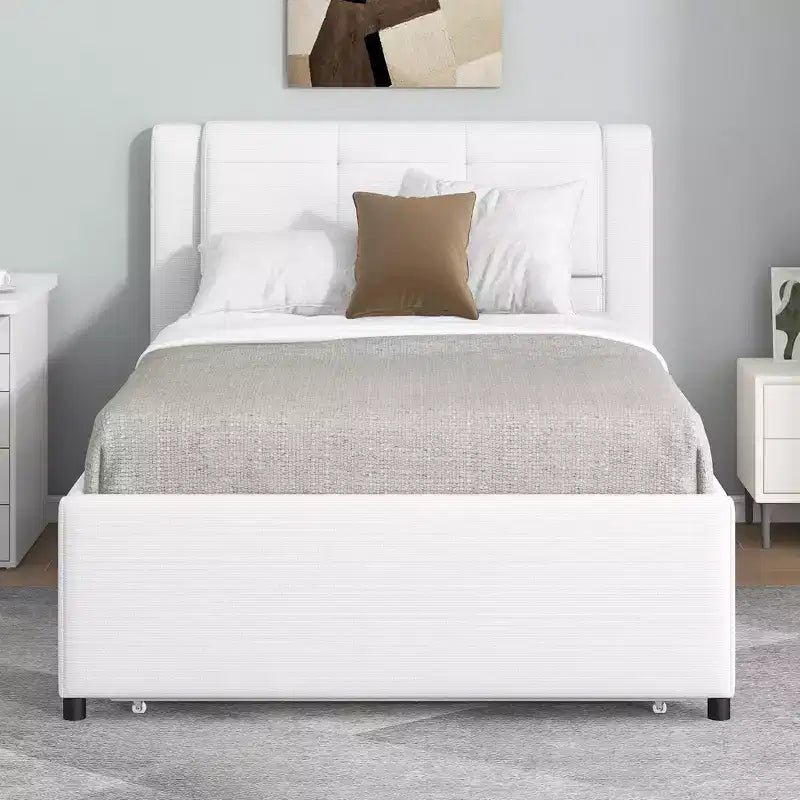 Twin/Full Size Upholstered Platform Bed Frame with Soft Padded Headboard & Trundle - ModernLuxe